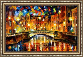 Bridge Framed Paintings - BRIDGE OVER HAPPINESS ST. PETERSBURG by Leonid Afremov