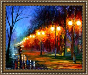 The Fall of Man Framed Paintings - FALL,RAIN, ALLEY by Leonid Afremov