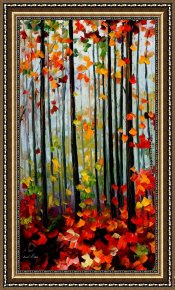 Abbey in an Oak Forest Framed Paintings - FALLING LEAFS IN THE FOREST by Leonid Afremov