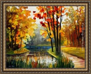Abbey in an Oak Forest Framed Paintings - FOREST STREAM by Leonid Afremov