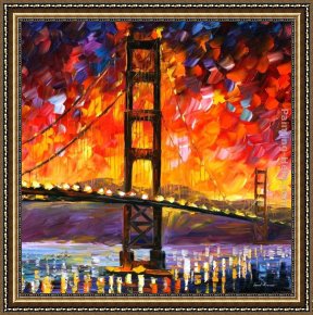 Bridge Framed Paintings - GOLDEN GATE BRIDGE by Leonid Afremov