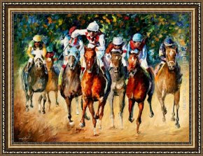 Group of Horses Framed Paintings - Horse Race by Leonid Afremov