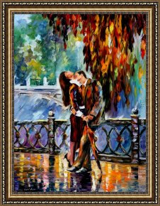 Farewell Kiss Framed Paintings - KISS AFTER THE RAIN by Leonid Afremov