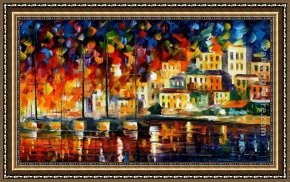 A Mediterranean Courtyard Framed Paintings - MEDITERRANEAN MOOD by Leonid Afremov