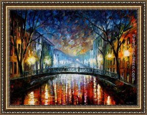 Bridge Framed Paintings - MISTY BRIDGE ST. PETERSBURG by Leonid Afremov