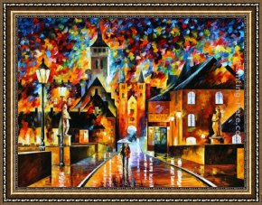 Night Framed Paintings - NIGHT IN THE OLD CITY by Leonid Afremov