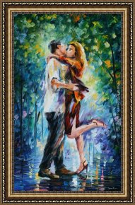 Farewell Kiss Framed Paintings - RAINY KISS by Leonid Afremov