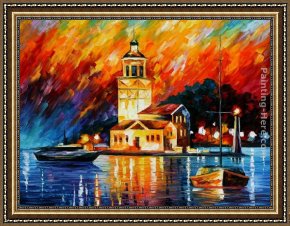 East Boothbay Harbor Framed Paintings - ROMANTIC HARBOR by Leonid Afremov