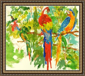 Birds Framed Paintings - Birds of Paradise by Leroy Neiman