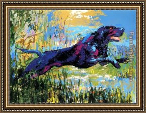 Leroy Neiman Framed Paintings - Black Labrador by Leroy Neiman