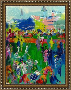 Derby Framed Paintings - Derby Day Paddock by Leroy Neiman