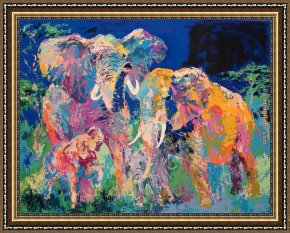 Leroy Neiman Framed Paintings - Elephant Family by Leroy Neiman