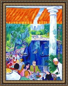 Boating in Central Park Framed Paintings - The Boathouse, Central Park by Leroy Neiman
