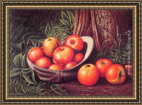 Cap Gris-nez Framed Paintings - Still Life with Apples in a New York Giants Cap by Levi Wells Prentice