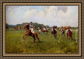 Playing Framed Paintings - Playing Polo At Cowdray Park, West Sussex by Lionel Edwards