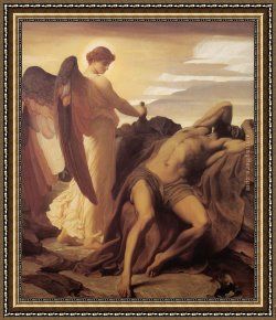 Cross in The Wilderness Framed Paintings - Elijah in the Wilderness by Lord Frederick Leighton