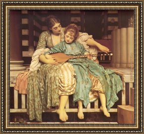 Frederick Framed Paintings - Leighton Music Lesson by Lord Frederick Leighton