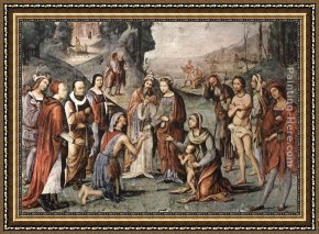 Charity Framed Paintings - St Cecily's Charity by Lorenzo Costa