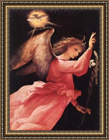 Lorenzo Framed Paintings - Angel Annunciating by Lorenzo Lotto
