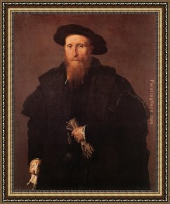 Lotto Framed Paintings - Gentleman with Gloves by Lorenzo Lotto