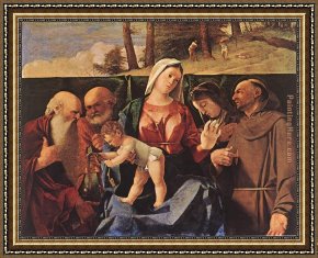 Lorenzo Framed Paintings - Madonna and Child with Saints by Lorenzo Lotto