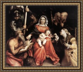 The Mystic Marriage of St. Catherine Framed Paintings - Mystic Marriage of St Catherine by Lorenzo Lotto
