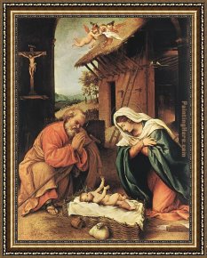 Lorenzo Framed Paintings - Nativity by Lorenzo Lotto