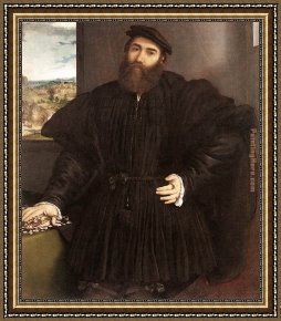 Lorenzo Framed Paintings - Portrait of a Gentleman by Lorenzo Lotto