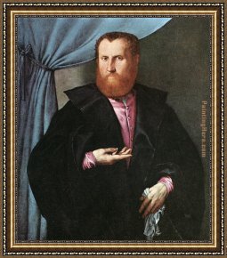 Portrait of a Young Man (detail) Framed Paintings - Portrait of a Man in Black Silk Cloak by Lorenzo Lotto