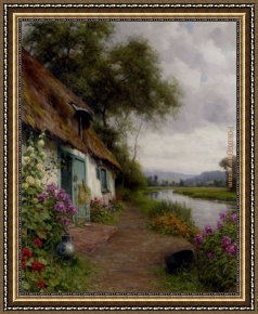 Cottage,rainbow,mill Framed Paintings - A Riverside Cottage by Louis Aston Knight