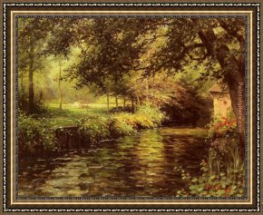 Ducks on a Riverbank on a Sunny Afternoon Framed Paintings - A Sunny Morning At Beaumont-Le-Roger by Louis Aston Knight