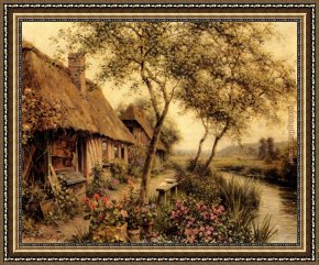 Cottage,rainbow,mill Framed Paintings - Cottages Beside A River by Louis Aston Knight