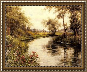 The Wolf River, Kansas Framed Paintings - Flowers in Bloom by a River by Louis Aston Knight