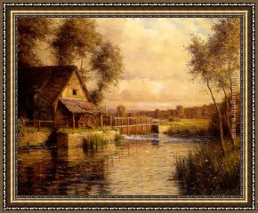 Cottage,rainbow,mill Framed Paintings - Old Mill in Normandy by Louis Aston Knight