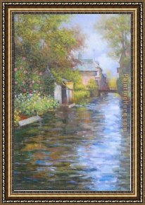 Bank Framed Paintings - River bank by Louis Aston Knight