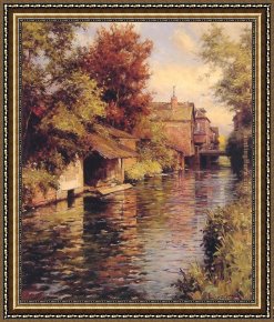 Ducks on a Riverbank on a Sunny Afternoon Framed Paintings - Sunny Afternoon on the Canal by Louis Aston Knight