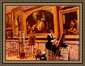 Louvre Framed Paintings - Au Musee Du Louvre - Les Murillo by Louis Beroud