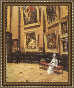 Louvre Framed Paintings - In The Louvre by Louis Beroud