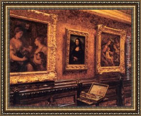 Louvre Framed Paintings - Mona Lisa at the Louvre by Louis Beroud