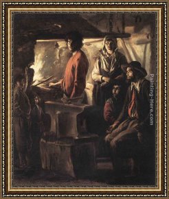 Nain Framed Paintings - Blacksmith at His Forge by Louis Le Nain
