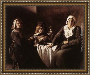 Nain Framed Paintings - Four Figures at Table by Louis Le Nain