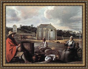 Nain Framed Paintings - Landscape with Peasants and a Chapel by Louis Le Nain