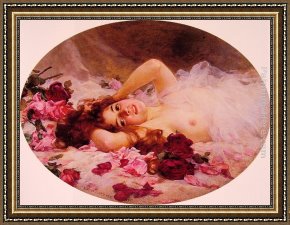 Beauty Framed Paintings - Beauty amid Rose Petals by Louis Marie de Schryver
