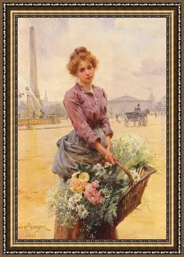 El Vendador De Alcatraces (the Vendor of Alcatraces) Framed Paintings - La Marchande Des Fleurs, Place De La Concorde by Louis Marie de Schryver