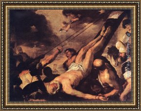The Denying of Peter Framed Paintings - Crucifixion of St. Peter by Luca Giordano