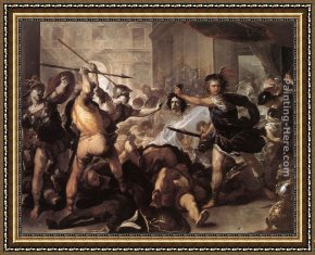 Perseus Frees Andromeda Framed Paintings - Perseus Fighting Phineus and his Companions by Luca Giordano