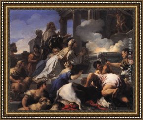 Apollo Framed Paintings - Psyche's Parents Offering Sacrifice to Apollo by Luca Giordano