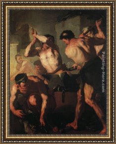 Blacksmith at His Forge Framed Paintings - The Forge of Vulcan by Luca Giordano
