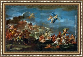 Bacchus And Ariadne Framed Paintings - The Triumph of Bacchus Neptune and Amphitrite by Luca Giordano