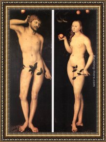 Elders Framed Paintings - Adam and Eve by Lucas Cranach the Elder